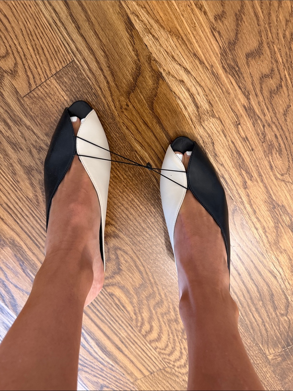 Zara Black & White Peep-Toe Flats